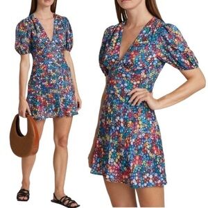 Staud Mini Mila Crepe De Chine Dress in Rainbow Flower Market Sz 2
